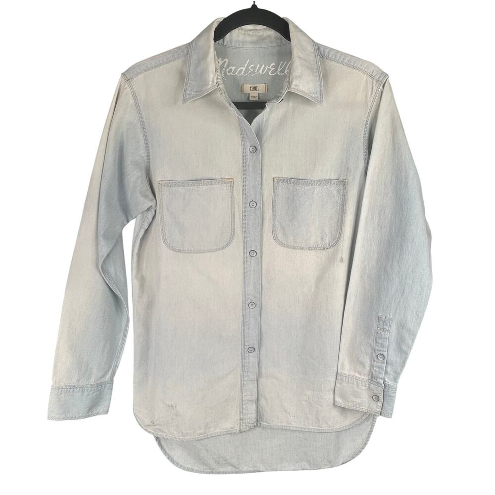 MADEWELL XS Lt Denim Button Shirt Distressed Western Cowgirl Biker 100% COTTON